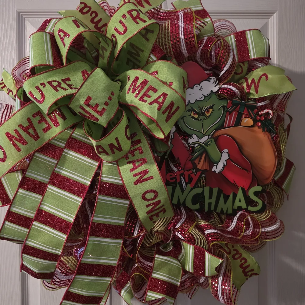 Festive Grinch Holiday Wreath with Red and Green Accents